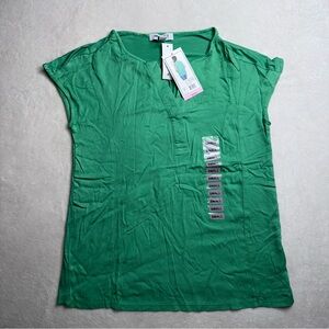 Nine West Blouse Green Vneck Dolman Cap Sleeve Casual Women’s Size Small